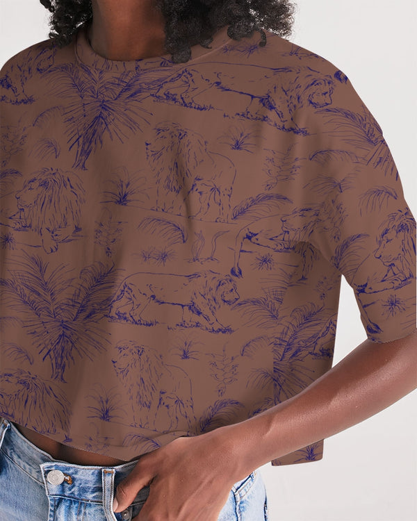 PALM TREES AND LIONS WOMEN LOUNGE CROPPED TEE COPPER