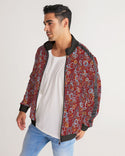 ABSTRACT CIRCLE PATTERN MENS STRIPE SLEEVE TRACK JACKET CARMINE RED