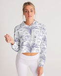 PALM TREES AND LIONS WOMEN CROPPED HOODIE WHITE
