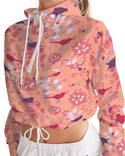 VINTAGE ABSTRACT FLORAL AND BIRDS CROPPED WINDBREAKER LIGHT SALMON