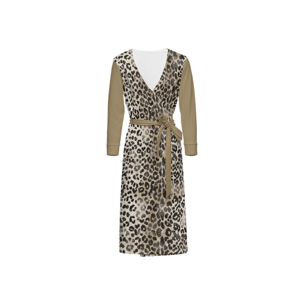 LIMITED EDITION CLASSIC LEOPARD WOMEN'S 3/4 SLEEVE WRAP DRESS VINTAGE GOLD