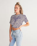 PALM TREES AND LIONS WOMEN TWIST FRONT CROPPED TEE LIGHT SILVER