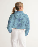 PALM TREES AND LIONS WOMEN CROPPED WINDBREAKER CORAL BLUE