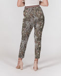 ANTIQUE STYLE BIRD PATTERN WOMEN'S BELTED TAPERED PANTS RUSTIC PINK