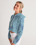 PALM TREES AND LIONS WOMEN CROPPED HOODIE CORAL BLUE