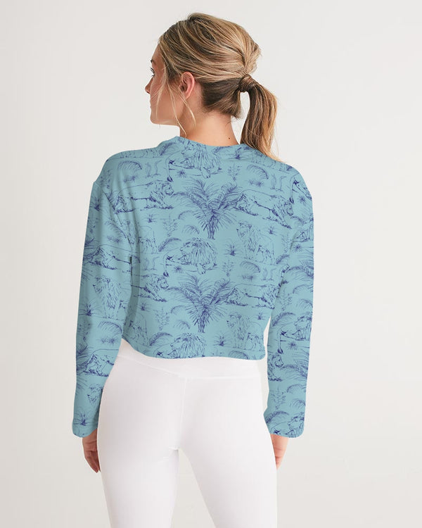 PALM TREES AND LIONS WOMEN CROPPED SWEATSHIRT CORAL BLUE