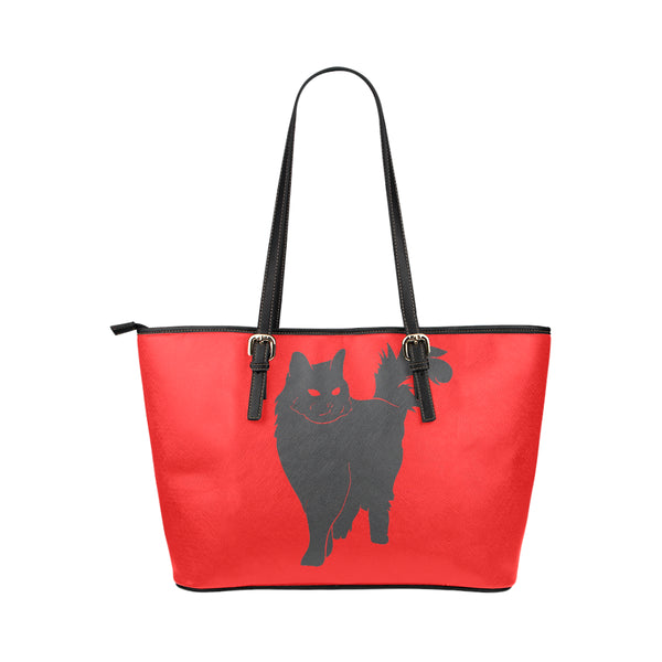 BLACK CAT LARGE LEATHER PU TOTE BAG BRIGHT RED