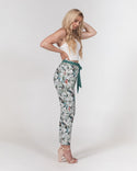 BIRDS & FLORAL WOMEN'S BELTED  TAPERED  PANTS DEEP TEAL