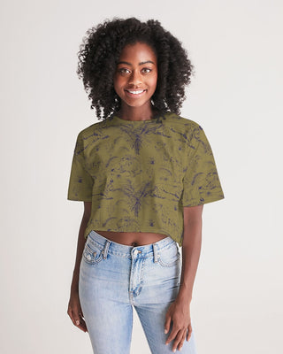 PALM TREES AND LIONS WOMEN LOUNGE CROPPED T-SHIRT LIGHT OLIVE