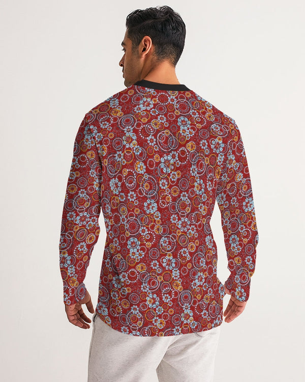 ABSTRACT CIRCLE MEN'S LONG SLEEVE SPORTS JERSEY CARMINE RED