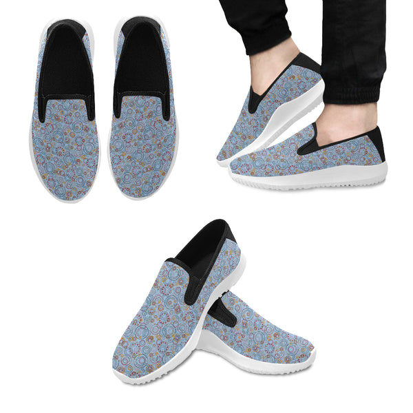 ABSTRACT CIRCLE PATTERN MENS CANVAS SLIP ON SNEAKERS LIGHT SKY BLUE