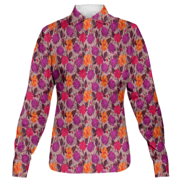 LIMITED EDITION BRIGHT FLOWERS WOMEN BUTTON DOWN SHIRT MULTI