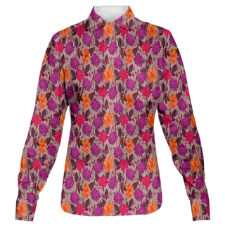 LIMITED EDITION BRIGHT FLOWERS WOMEN BUTTON DOWN SHIRT MULTI