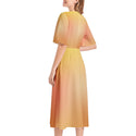 summertime pmbre Short Sleeve Waist Folding Midi Dress multi