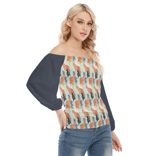 ABSTRACT TIGER PATTERN OFF SHOULDER BLOUSE MIDNIGHT GREY