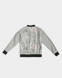 BEAUTIFUL FLORAL PATTERN WOMEN BOMBER JACKET PLATINUM SILVER