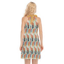 ABSTRACT TIGER PATTERN DRESS WITH NECK TIE DEEP MUSTARD