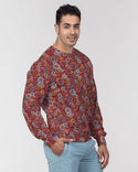 ABSTRACT CIRCLES MEN'S CLASSIC FRENCH TERRY CREWNECK PULLOVER CARMINE RED