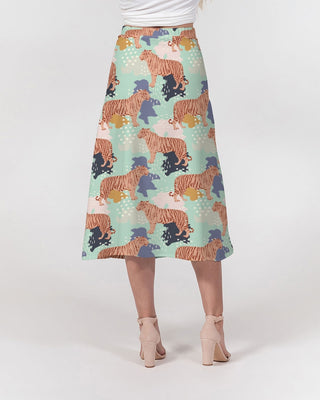 ABSTRACT TIGER PATTERN A-LINE MIDI SKIRT MULTI