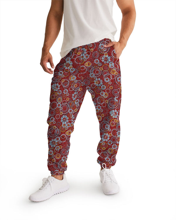 ABSTRACT CIRCLE PATTERN MENS TRACK PANTS CARMINE RED
