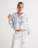 PALM TREES AND LIONS WOMEN CROPPED WINDBREAKER WHITE