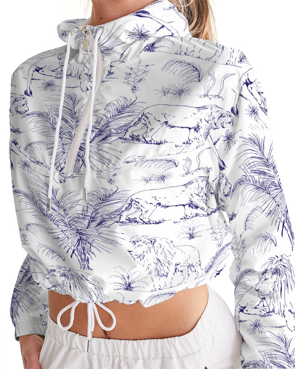 PALM TREES AND LIONS WOMEN CROPPED WINDBREAKER WHITE