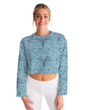 PALM TREES AND LIONS WOMEN CROPPED SWEATSHIRT CORAL BLUE