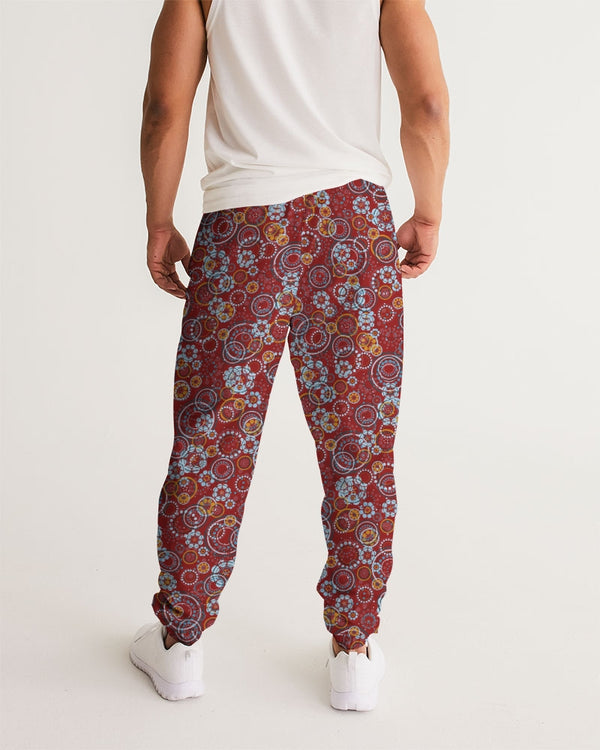ABSTRACT CIRCLE PATTERN MENS TRACK PANTS CARMINE RED