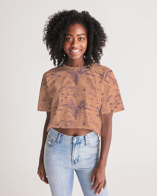 PALM TREES AND LIONS WOMEN LOUNGE CROPPED TEE LIGHT TANGERINE