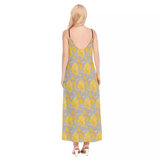 YELLOW GREY FLOWERS WOMEN'S SLING DRESS MULTI