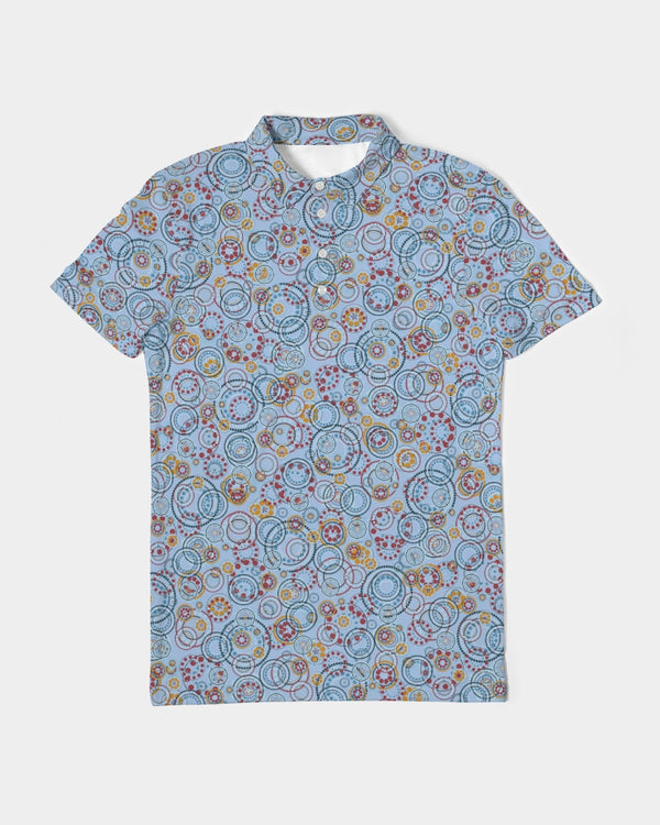 ABSTRACT CIRCLE MEN'S SLIM FIT SHORT SLEEVE POLO SHIRT LIGHT SKY BLUE