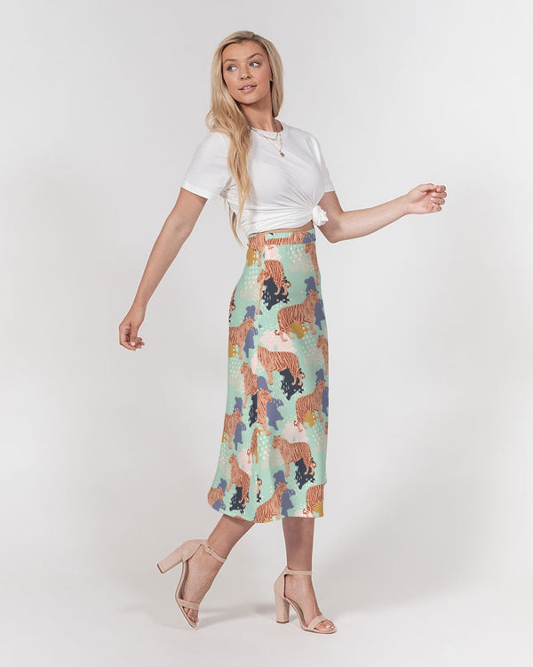 ABSTRACT TIGER PATTERN A-LINE MIDI SKIRT MULTI