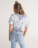 PALM TREES AND LIONS WOMEN TWIST FRONT CROPPED TEE WHITE