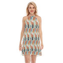 ABSTRACT TIGER PATTERN DRESS WITH NECK TIE SALMON ORANGE