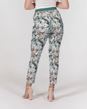 BIRDS & FLORAL WOMEN'S BELTED  TAPERED  PANTS DEEP TEAL