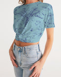 PALM TREES AND LIONS WOMEN TWIST FRONT CROPPED TEE CORAL BLUE