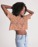 PALM TREES AND LIONS WOMEN LOUNGE CROPPED TEE LIGHT TANGERINE