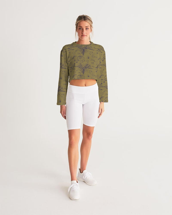PALM TREES AND LIONS WOMEN CROPPED SWEATSHIRT LIGHT OLIVE